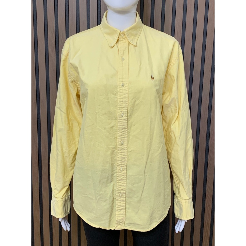 Ralph Lauren Women's Yellow Cotton Oxford Button Down Shirt Size 8 Long Sleeve